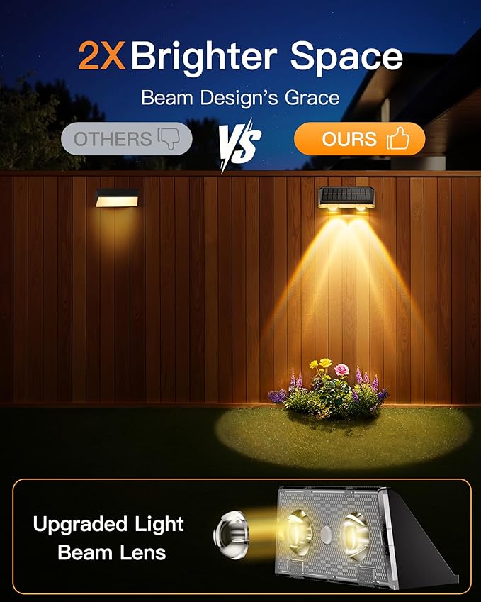 Solar Fence Lights Outdoor, 2 Pack IP65 Waterproof Fence Lights Solar Powered - Image 3