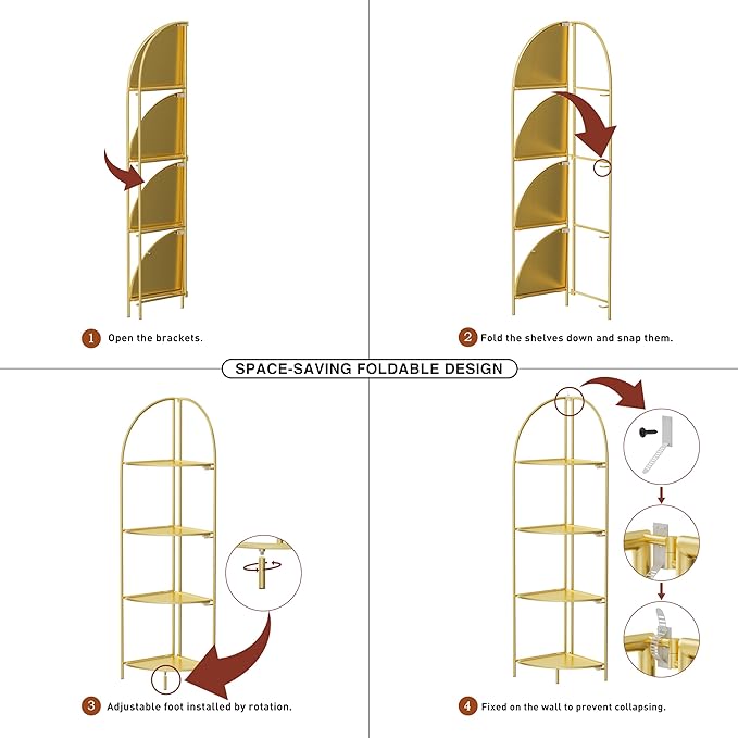 Crofy Foldable 4 Tier Corner Shelf, Metal Corner Plant Stand - Image 4