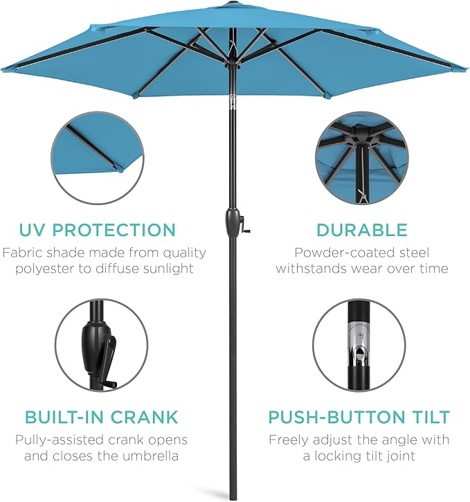 Best Choice Products 7.5ft Heavy-Duty Round Outdoor Market Table Patio Umbrella - Image 5
