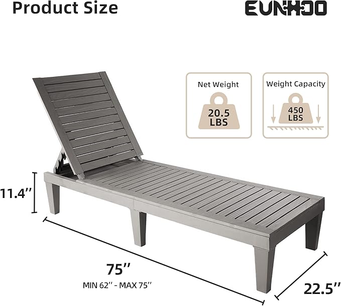 Outdoor Lounge Chaise, Adjustable Pool Lounge Chairs - Image 3