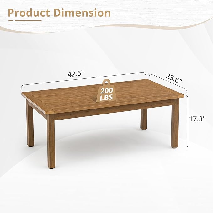 LUE BONA Outdoor Coffee Table, HDPS Patio Coffee Tables - Image 3