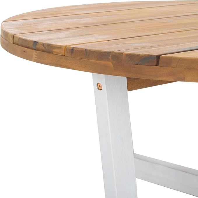SAFAVIEH Outdoor Collection Leo Natural/White Solid Wood Round Coffee Table - Image 9