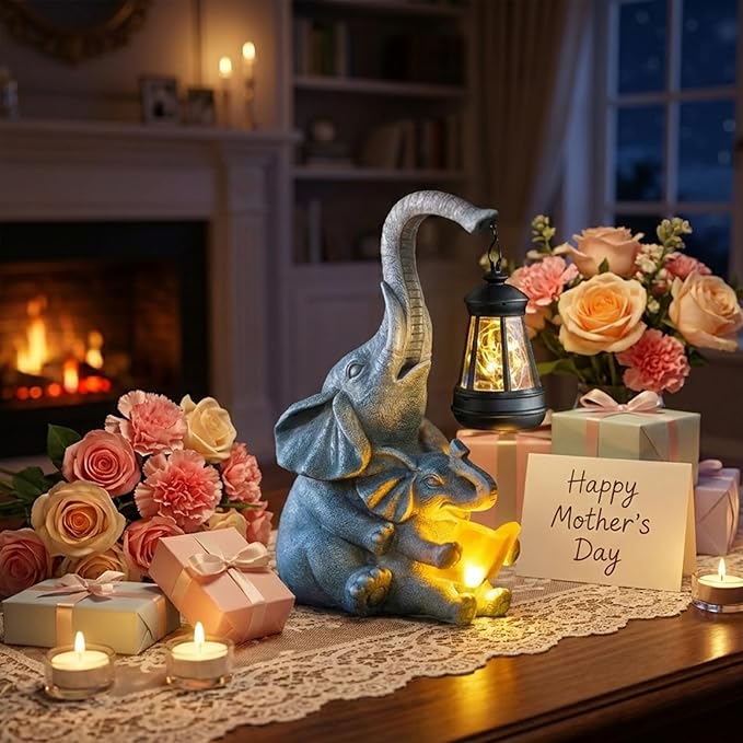 Solar Garden Statue Lights Loving Elephants Figurine - Image 5