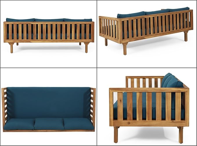 Merax Outdoor 3 Seater Daybed, Acacia Wood Day Bed Couch Sofa - Image 6