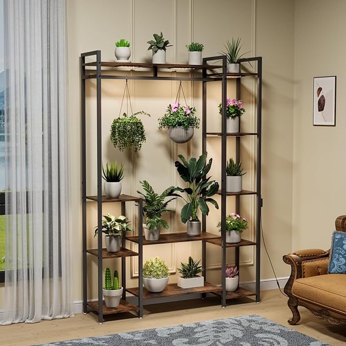 Plant Stand Indoor with Grow Lights 11 Tiered Wood Indoor Plant Shelf 62" Tall - Image 7