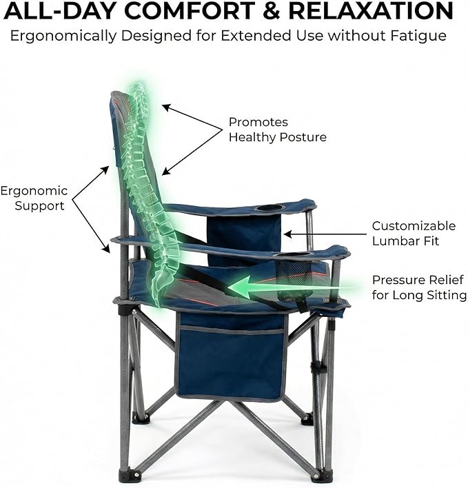 FAIR WIND Heavy Duty Camping Chair, Oversized Padded Folding Chair - Image 4