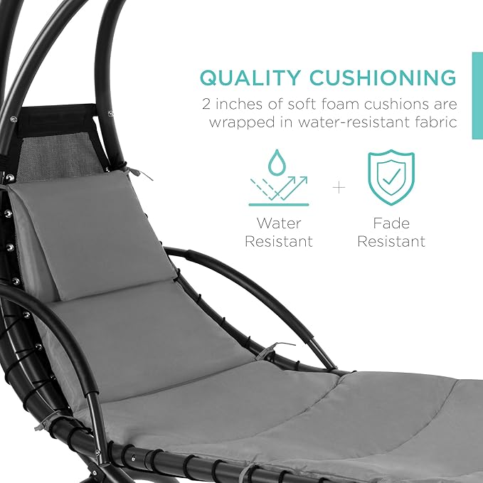 Best Choice Products Outdoor Hanging Curved Steel Chaise Lounge Chair Swing - Image 5