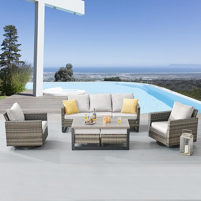 Belord 6 Piece Outdoor Furniture Patio Wicker Sofa Set, Oversize Outdoor Swivel by Belord