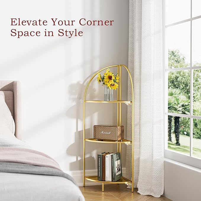 Crofy Foldable 3 Tier Corner Shelf, Metal Corner Plant Stand - Image 5