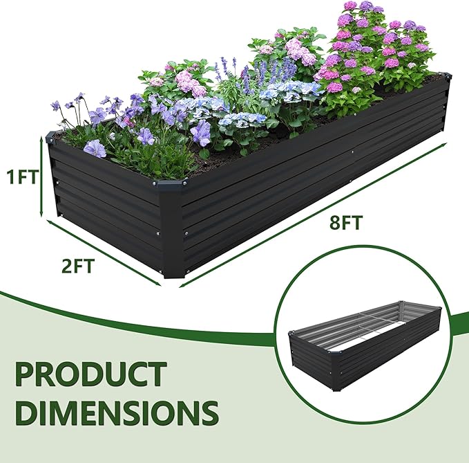 8×2×1FT Galvanized Raised Garden Bed Kit, Metal Planter Boxes, Large Outdoor - Image 2