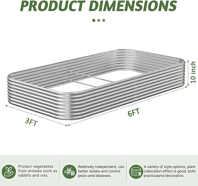 3 Pack 6x3FT Corrugated Galvanized Steel Raised Garden Bed Outdoor, Metal Above - Image 2