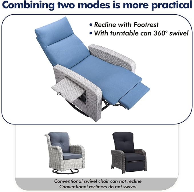 Outdoor Recliner Chair Set of 2, Wicker Patio Recliners - Image 6