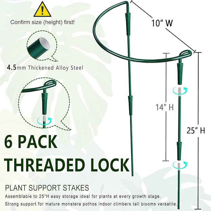 6 Pack Threaded Lock Metal Plant Support Stakes - Image 2