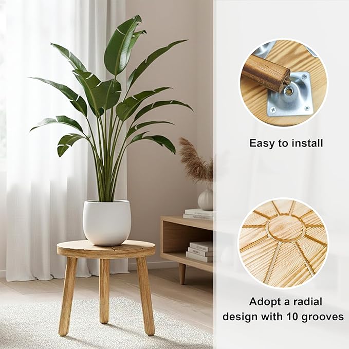 Delma Wood Plant Stands Indoor, Mid-Century Modern Plant Stool, Tall Plant Stand - Image 2