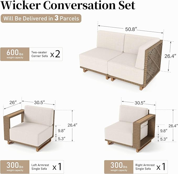 6 Pieces Patio Furniture Set, Outdoor Rattan Wicker Sectional Sofa - Image 8
