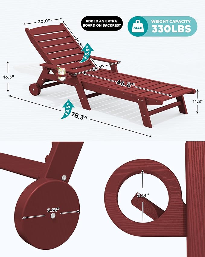 SERWALL Patio Chaise Lounge Chair, Poly Lounge Chair - Image 3