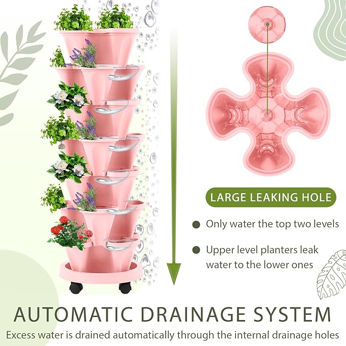 Umigy 2 Set of 7 Tier Vertical Planter Stackable Tower Planters Strawberry Herb - Image 4