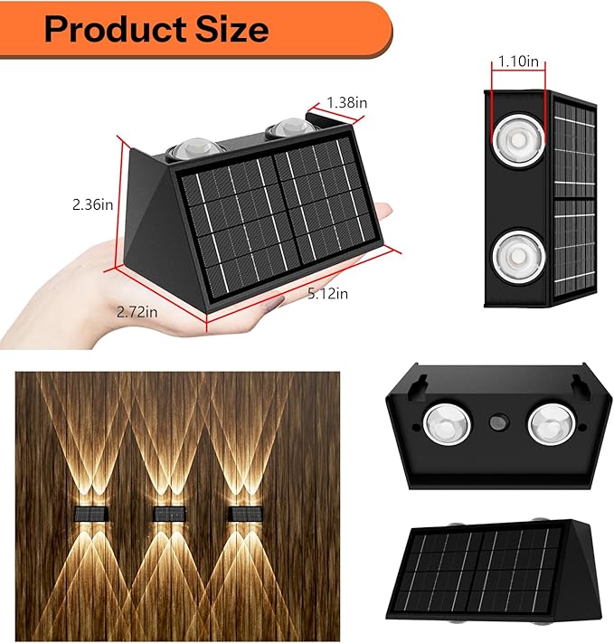 8-Pack Solar Fence Lights, Up & Down Lighting, 50LM/25LM 4 Modes, IP65 - Image 6