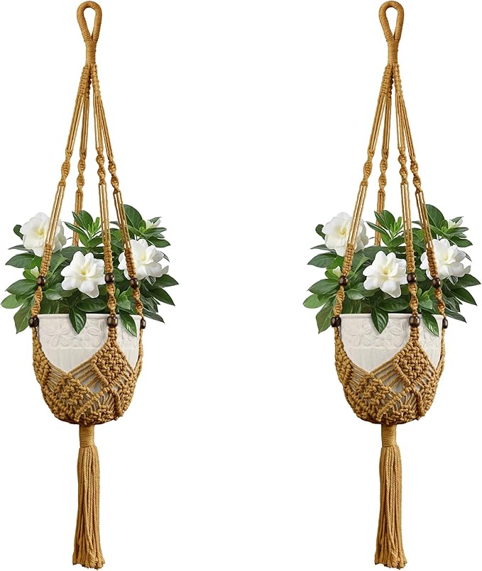 USLAI Macrame Plant Hanger Indoor Outdoor, Fits 3 to 6.5 inch Pots, Hanging by USLAI