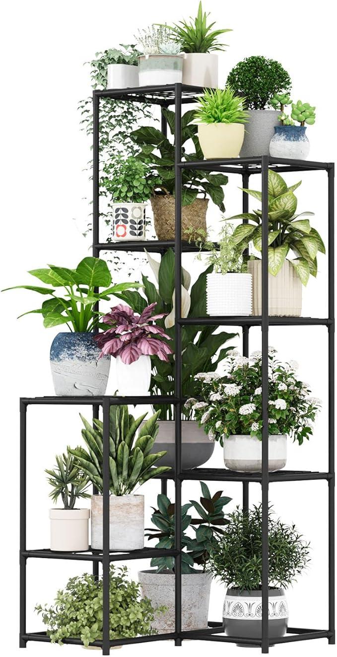 Bamworld Black Plant Stand Indoor Outdoor Corner Plant Shelf 54.7" Tall Plant - Image 6