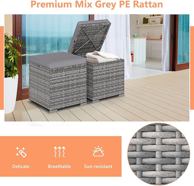 Tangkula 2 Pieces Patio Ottomans, Patiojoy Hand-Woven PE Rattan Side Table - Image 7