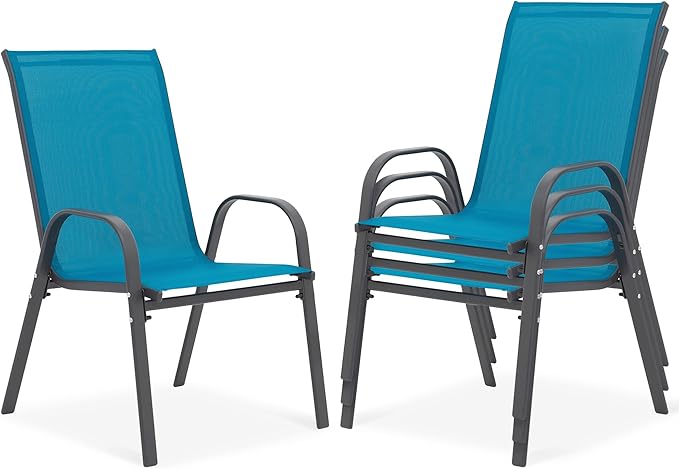 Outdoor Stackable Chairs Set of 4, Stacking Patio Chairs by Villeston
