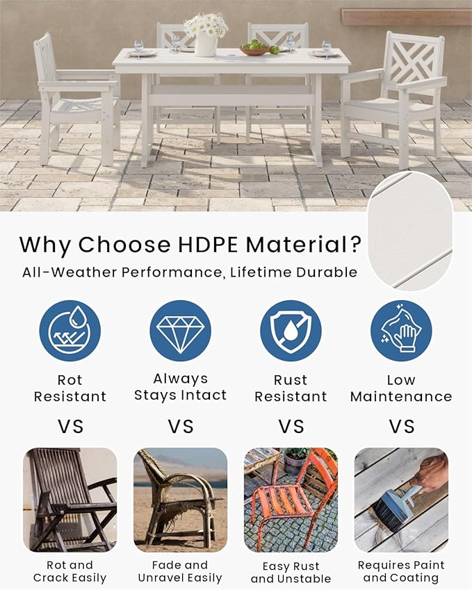 5-Piece Outdoor Dining Set, HDPE All-Weather Patio Table and Chairs Set - Image 3
