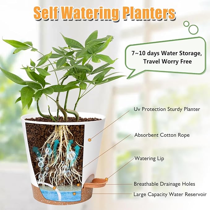Planters for Indoor Plants 7/6.5/6/5.5/5 Inch, Self Watering Planters - Image 2