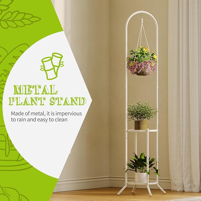 BMOSU Plant Stand with Hooks Indoor Outdoor Corner Tall Plant Stand Heavy-Duty - Image 2