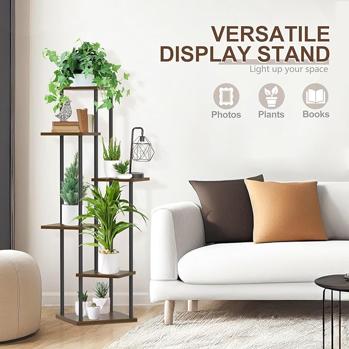 6 Tier Plant Stand Indoor Outdoor, Tall Metal Wood Muti-Level Planter Shelf - Image 6