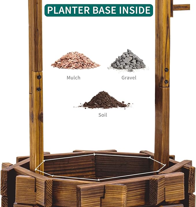 UDPATIO Rustic Solid Fir Wood Wishing Well Planter - Image 4