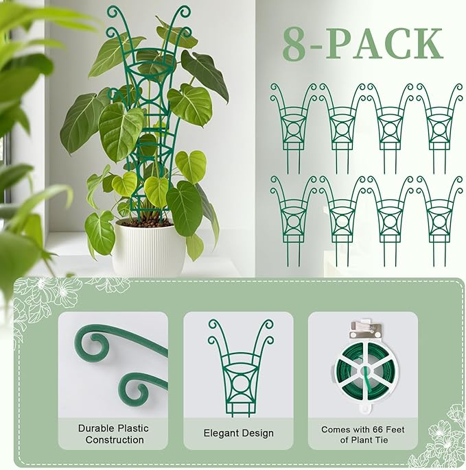8 Pack Trellis for Potted Plants, Stackable Indoor Plant Trellis for Climbing - Image 4