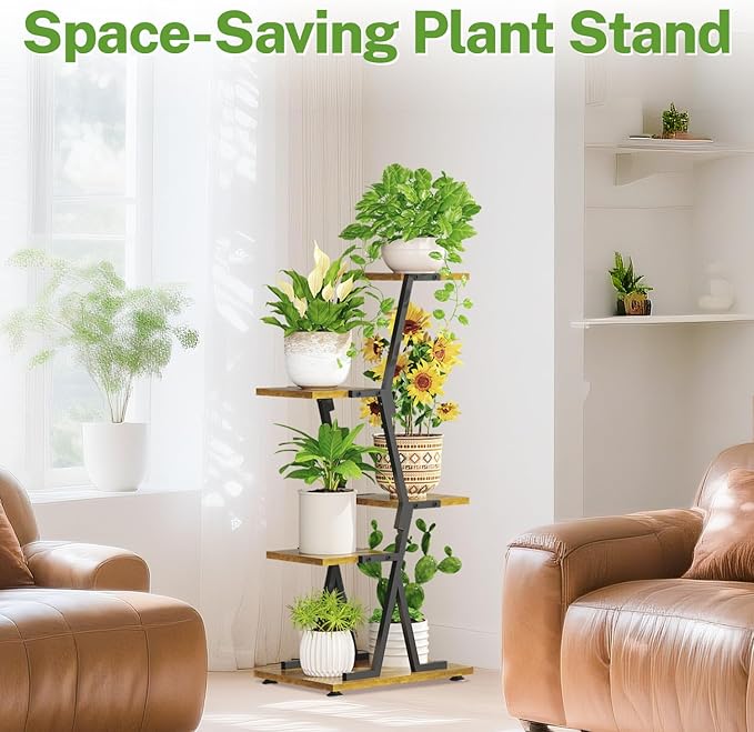 iDavosic.ly 4 Tier Indoor Plant Stand, Corner Tall Metal & Wood Flower Shelf - Image 7