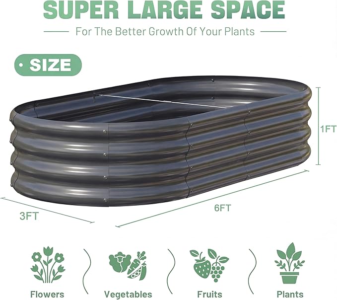 AHEONLAR 3 Pack 6×3×1ft Galvanized Raised Garden Beds, Oval Durable Planter - Image 2