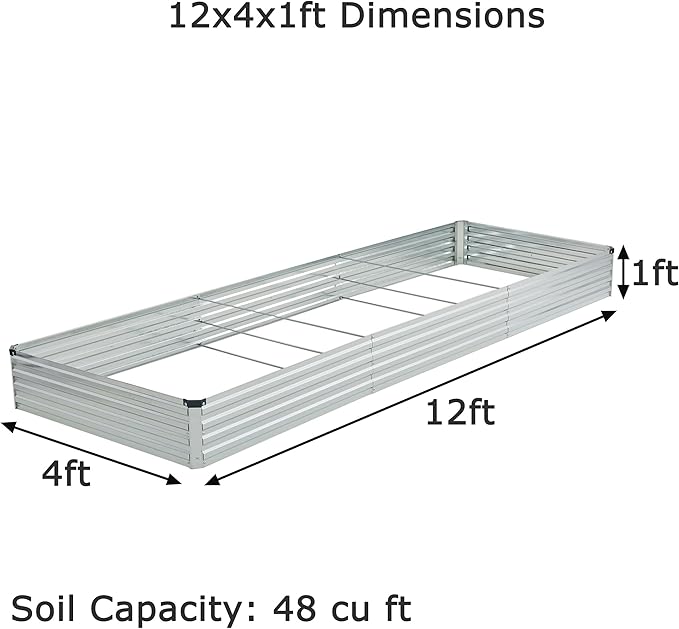 12x4x1ft Galvanized Raised Garden Bed, Outdoor Planter Box Metal Patio Kit - Image 2
