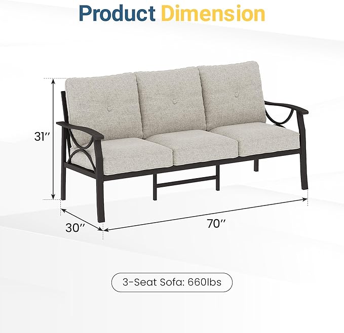 RoyalCraft Patio 3 Seats Sofa, All-Weather Outdoor Couch, Patio Furniture Sofa - Image 2