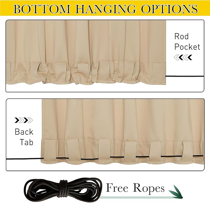 NICETOWN 2 Panels Outdoor Curtains Waterproof Pocket & Back Tab on Top & Bottom - Image 2