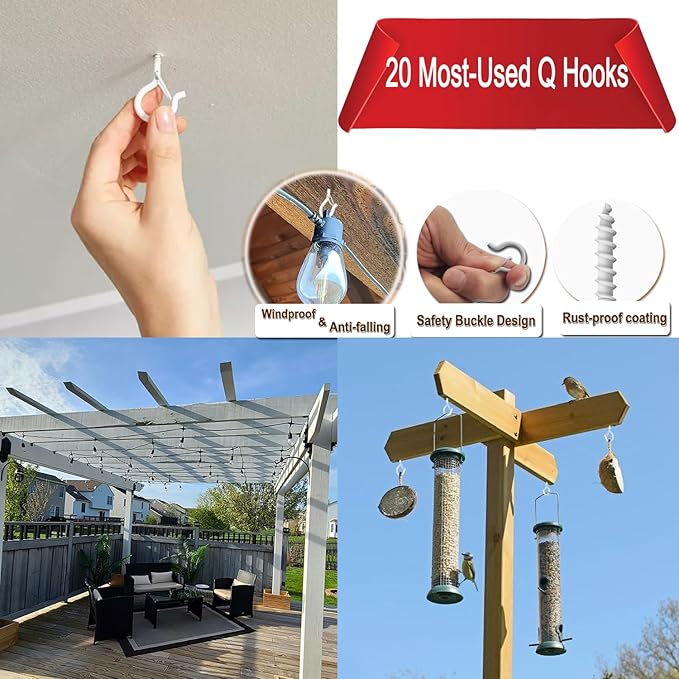 20 Pack Q Hanger Hooks with Safety Buckle, Rustproof Screw Hooks - Image 7
