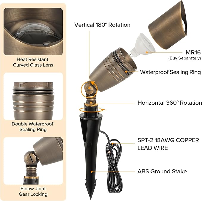 LUTEC Solid Brass Low Voltage Landscape Lighting, 12V Heavy Duty Waterproof - Image 3