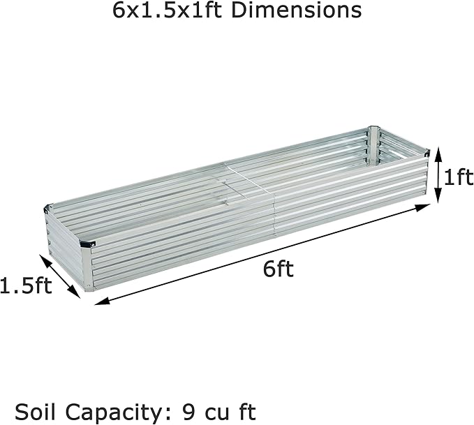 6x1.5x1ft Galvanized Raised Garden Bed, Outdoor Planter Box Metal Patio Kit - Image 2