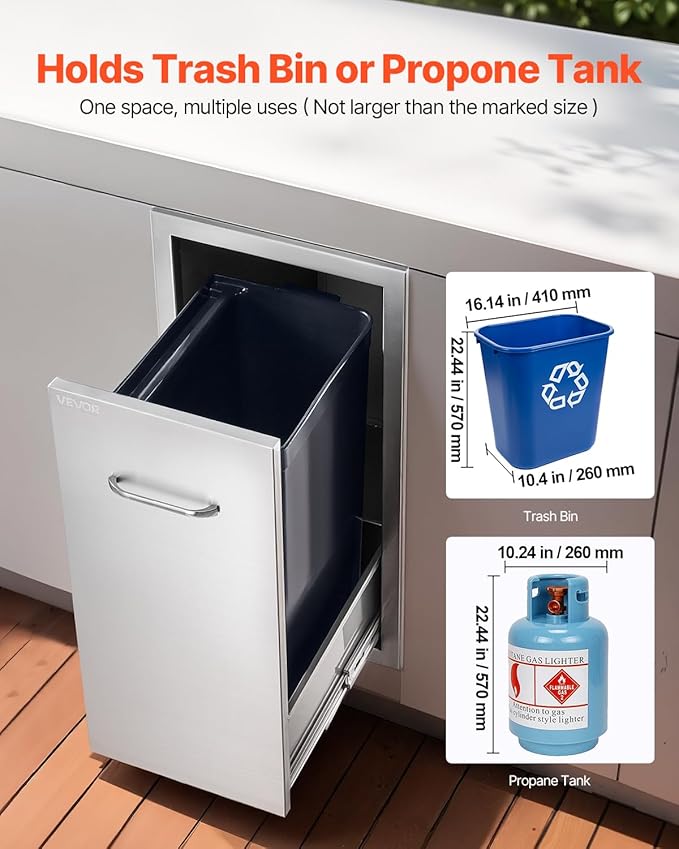 VEVOR Outdoor Kitchen Trash Drawer, 11.81" W x 19.6" D x 23.62" H Interior - Image 4