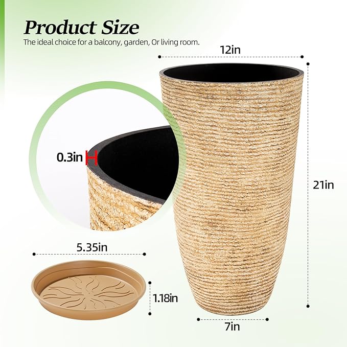 QCQHDU Set of 2 9 Gallon Tall Large planters - Image 5