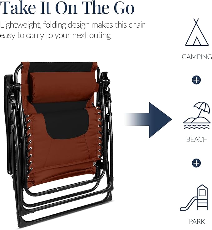 Best Choice Products Oversized Padded Zero Gravity Chair, Folding Outdoor Patio - Image 6