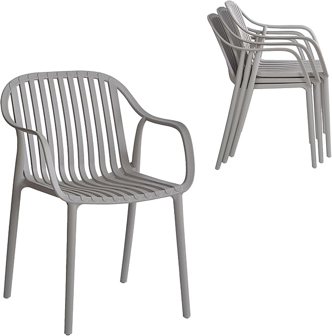 Modern Stackable Outdoor & Indoor Plastic Dining Chairs Set, Outdoor Breathable by XDECO