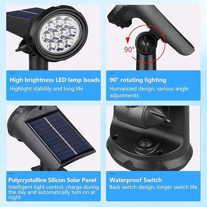 Solar Spot Lights Outdoor，Solar Lights Outdoor Waterproof IP68，Dark Sensing - Image 5
