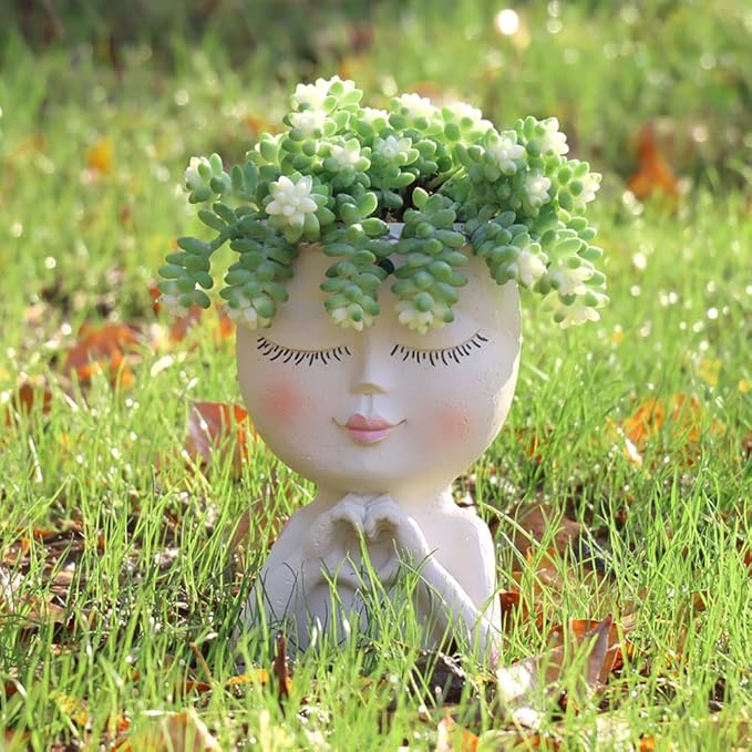 Face Planter Pot with Heart Hands, Resin Head Planter by MeltsetM