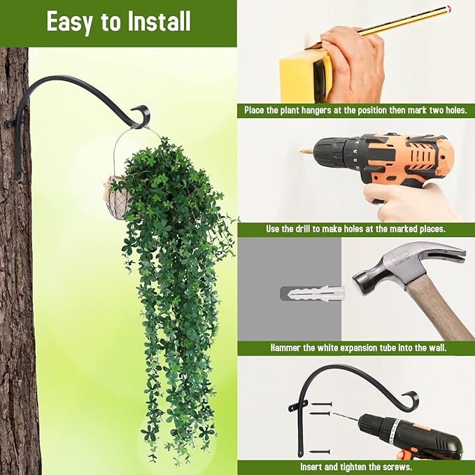 FEED GARDEN 18 Inch 2 Pack Outdoor Hanging Plant Bracket - Image 6