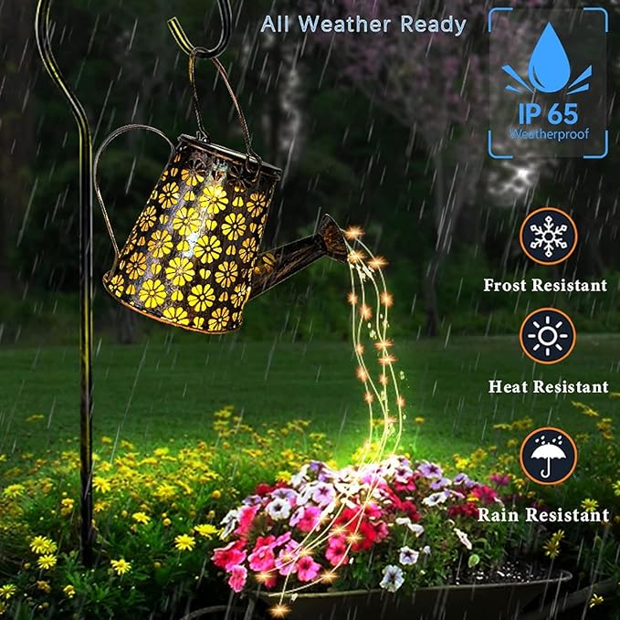 2 Pack Solar Watering Can with Lights, Solar Outdoor Garden Decor Waterproof - Image 7