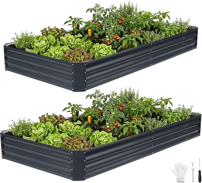 INNO STAGE 2 Pcs 8×4×1ft Galvanized Raised Garden Bed Kit, Galvanized Planter by INNOSTAGE