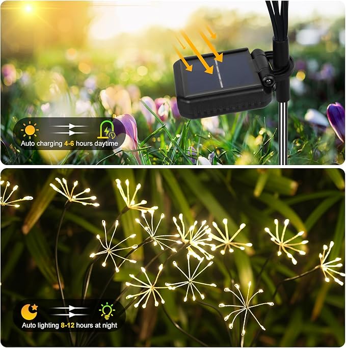 Solar Garden Lights 2 Pack Twinkling Solar Firework Lights - Image 6